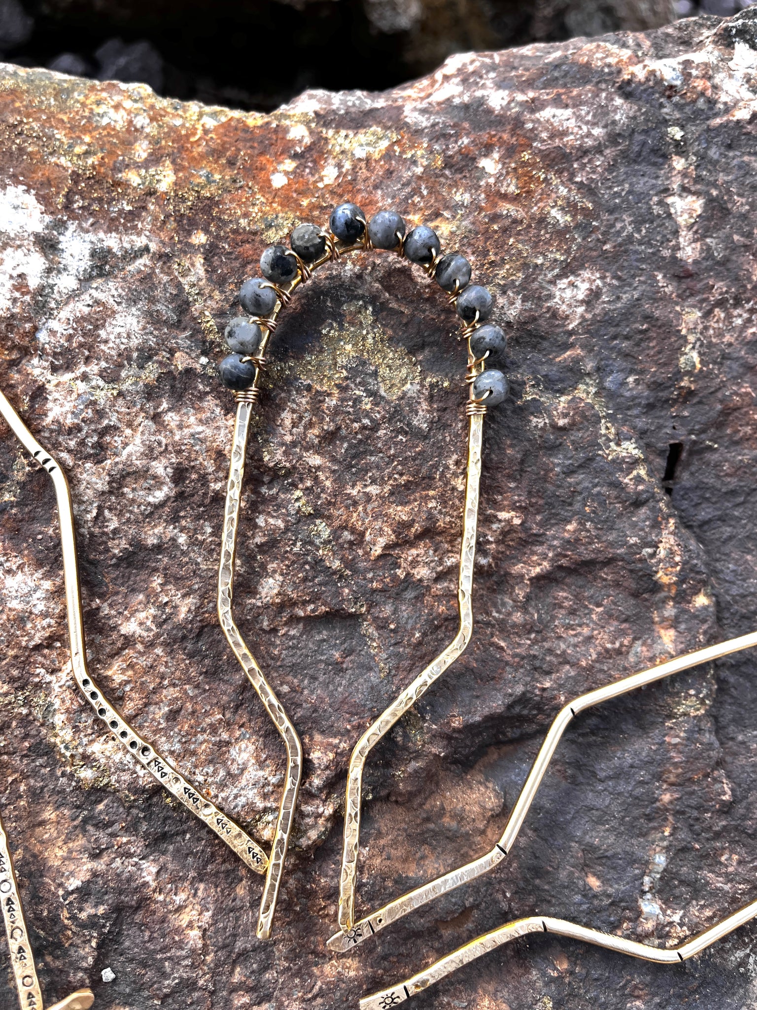 Labradorite Brass Hair Pin