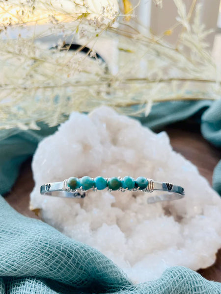 Aluminum Hand Stamped Cuff with Imperial Jasper stones