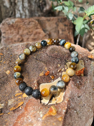 Men's Tiger Eye and Lava Stone bracelet