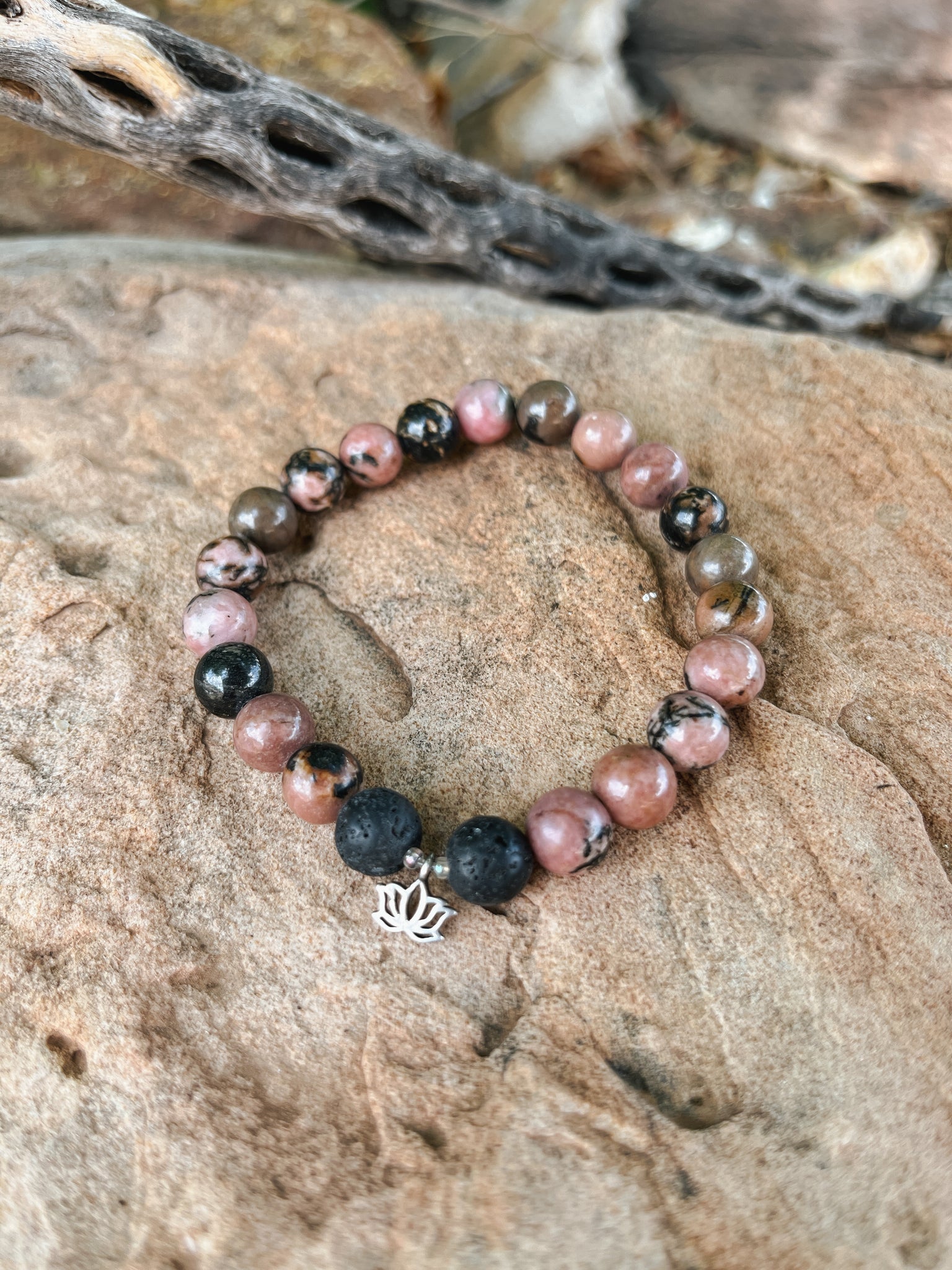 Women's Rhodonite and Lava Stone Bracelet