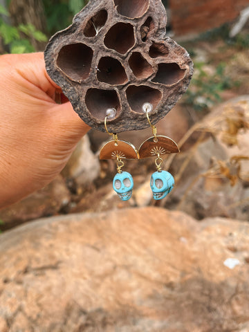 Hand stamped Brass and Howlite skulls