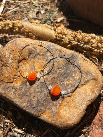 Silver hoops with Herkimer Diamonds and Carnelian