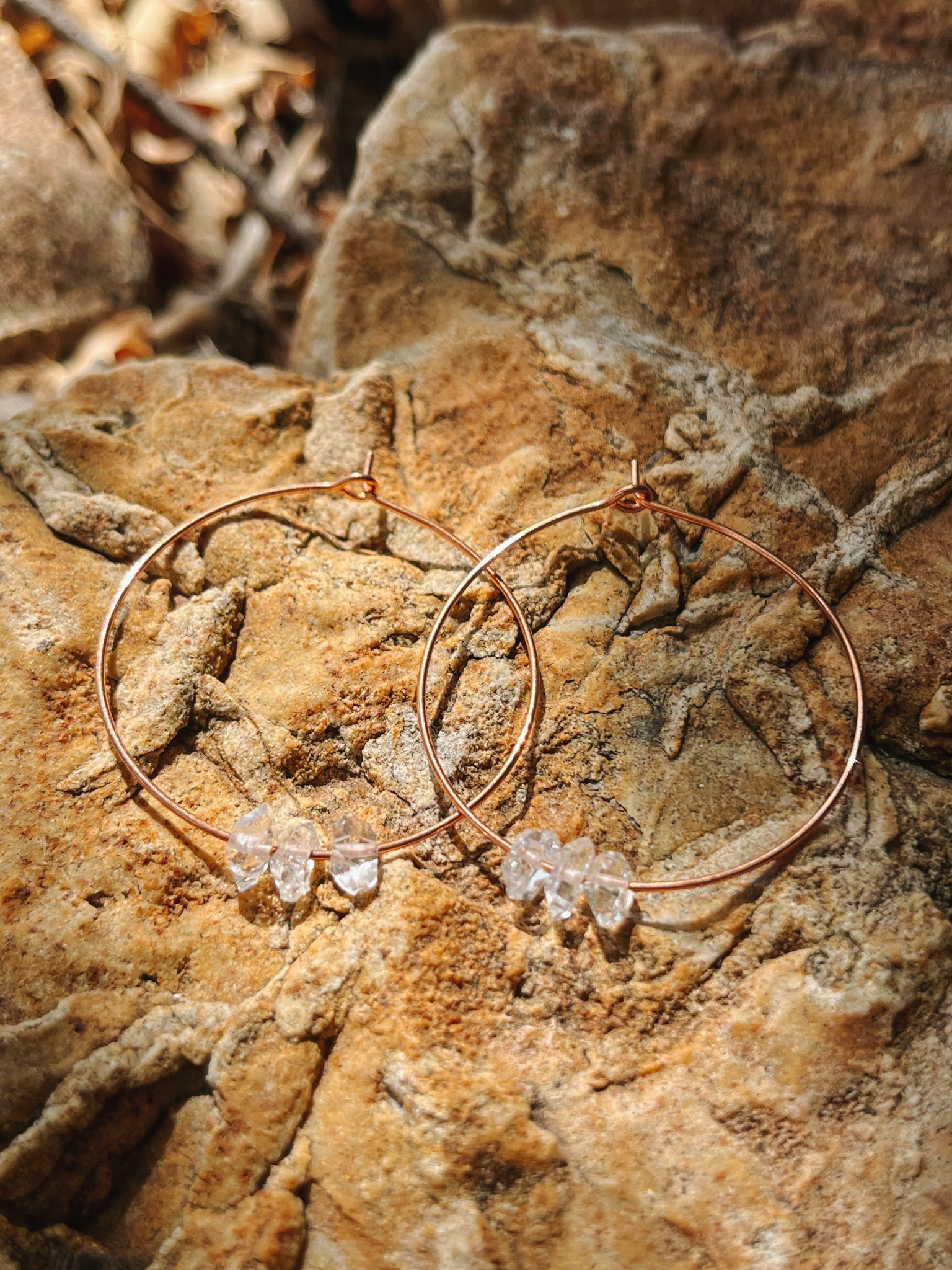 Rose Gold Hoops with Herkimer Diamonds