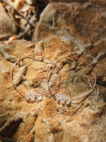 Rose Gold Hoops with Herkimer Diamonds
