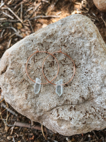 Rose Gold Hoops with Aura Quartz