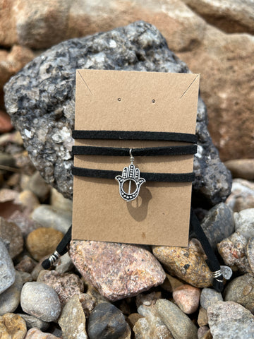 Black suede Hamsa choker