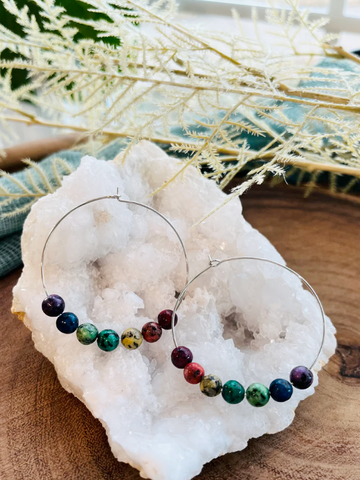 Silver hoops with Granite Stones